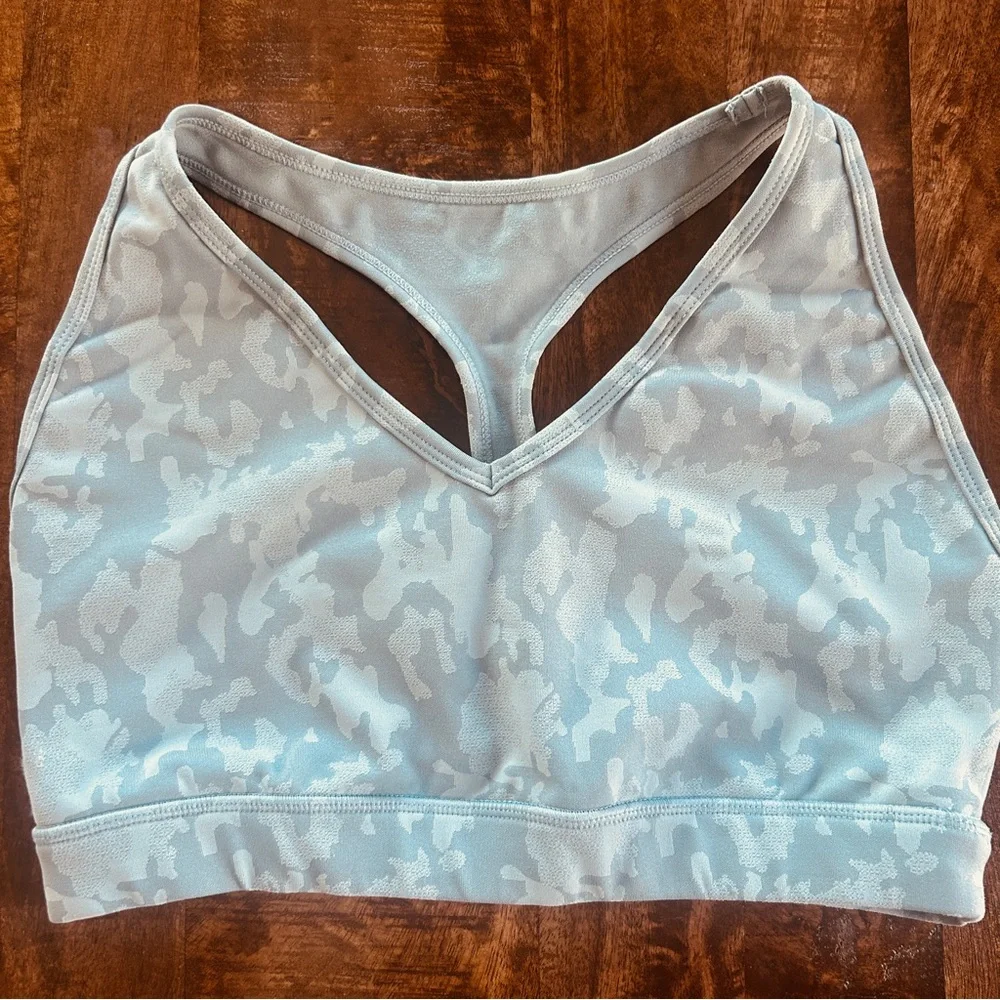 BuffBunny Light Blue Camo Sports Bra and Shorts Set - Picture 2 of 5
